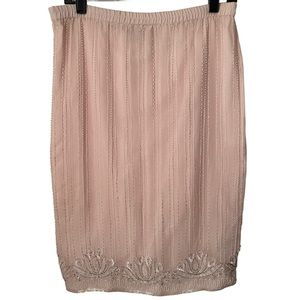 Vintage Stenay 100% Silk Pink Floral Sequin Beaded Skirt, Size 6 Altered, EUC!